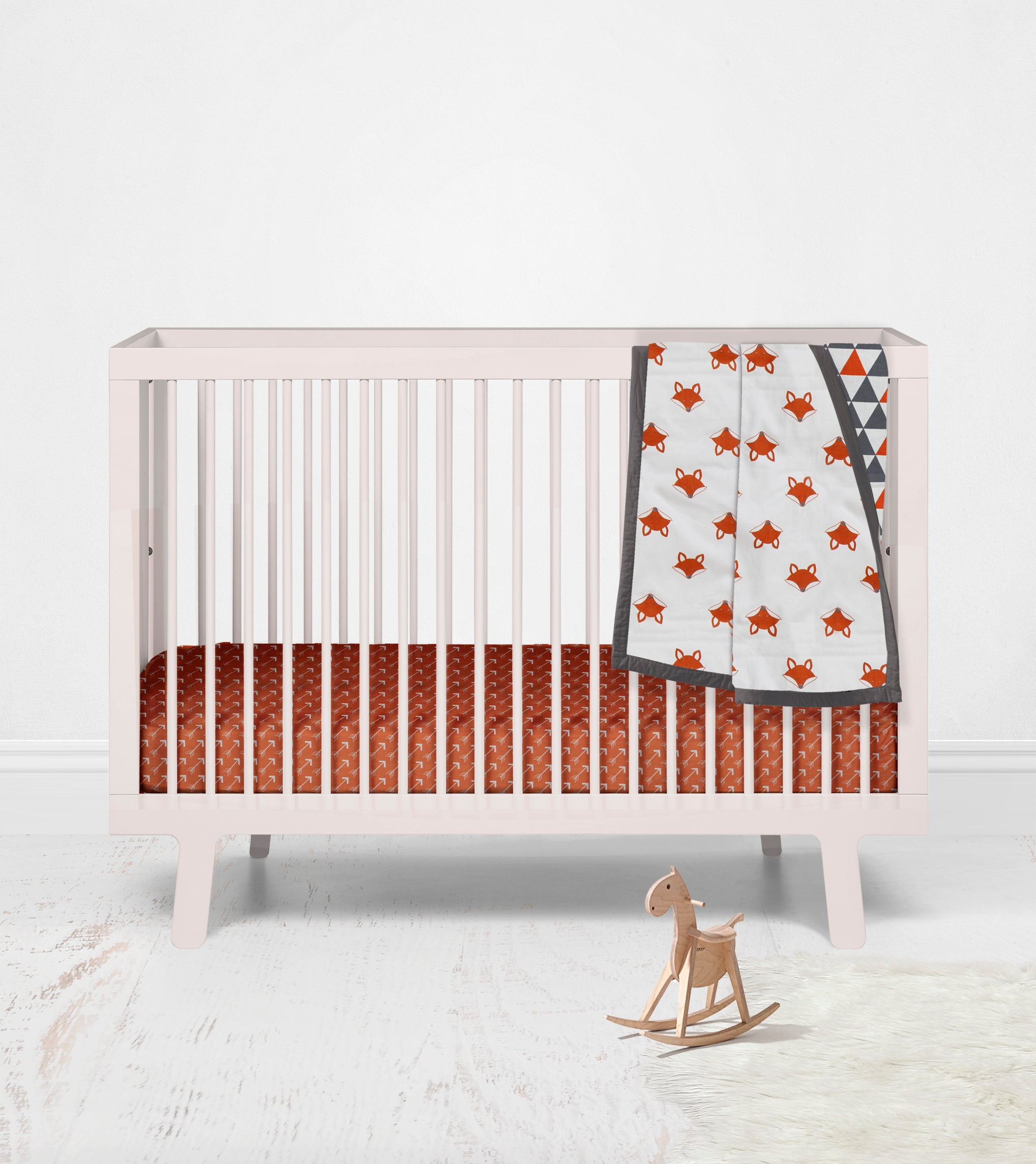 Bacati - Playful Fox Orange/Grey Mini Crib Bedding Set