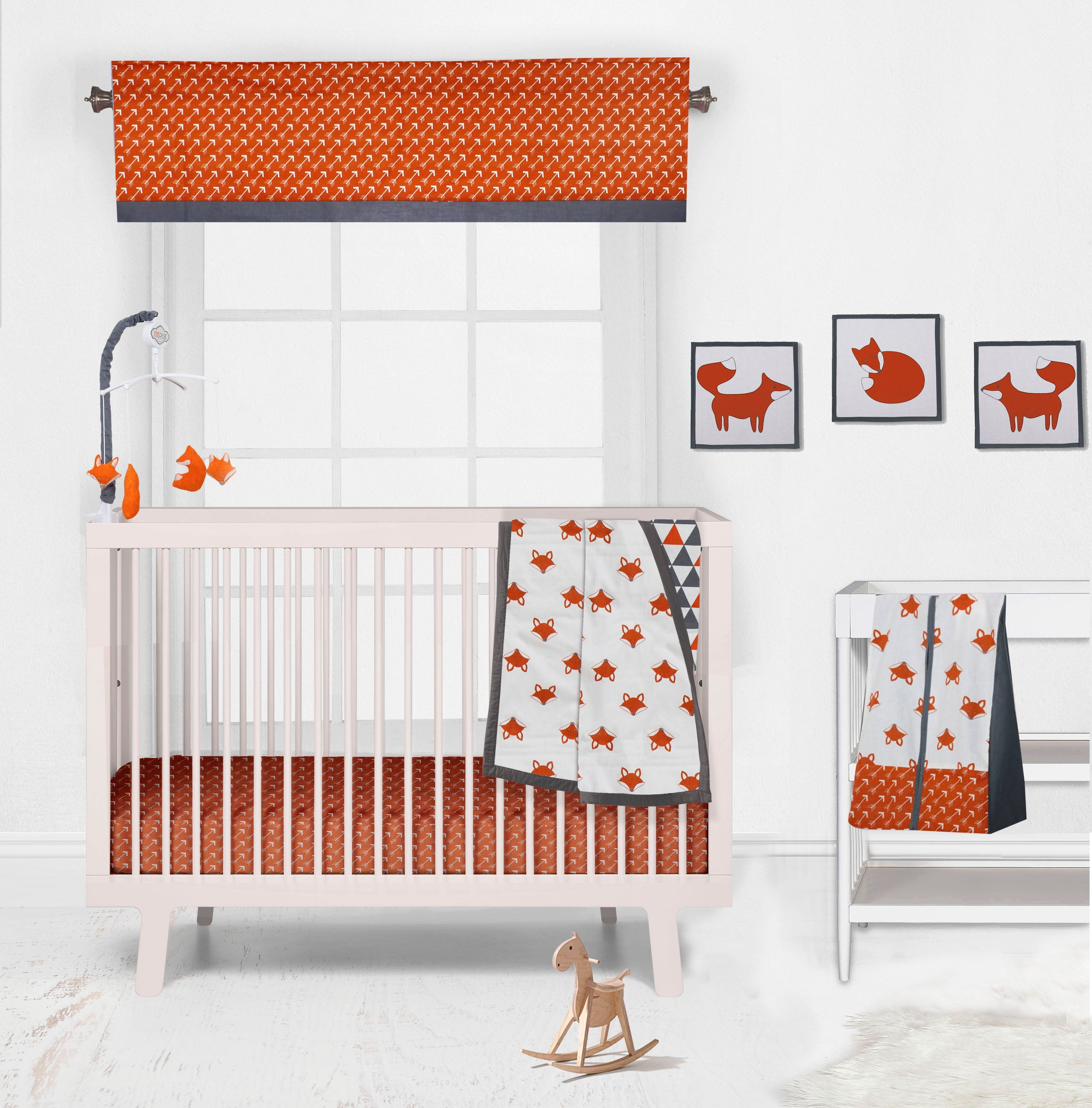 Bacati - Playful Fox Orange/Grey Mini Crib Bedding Set