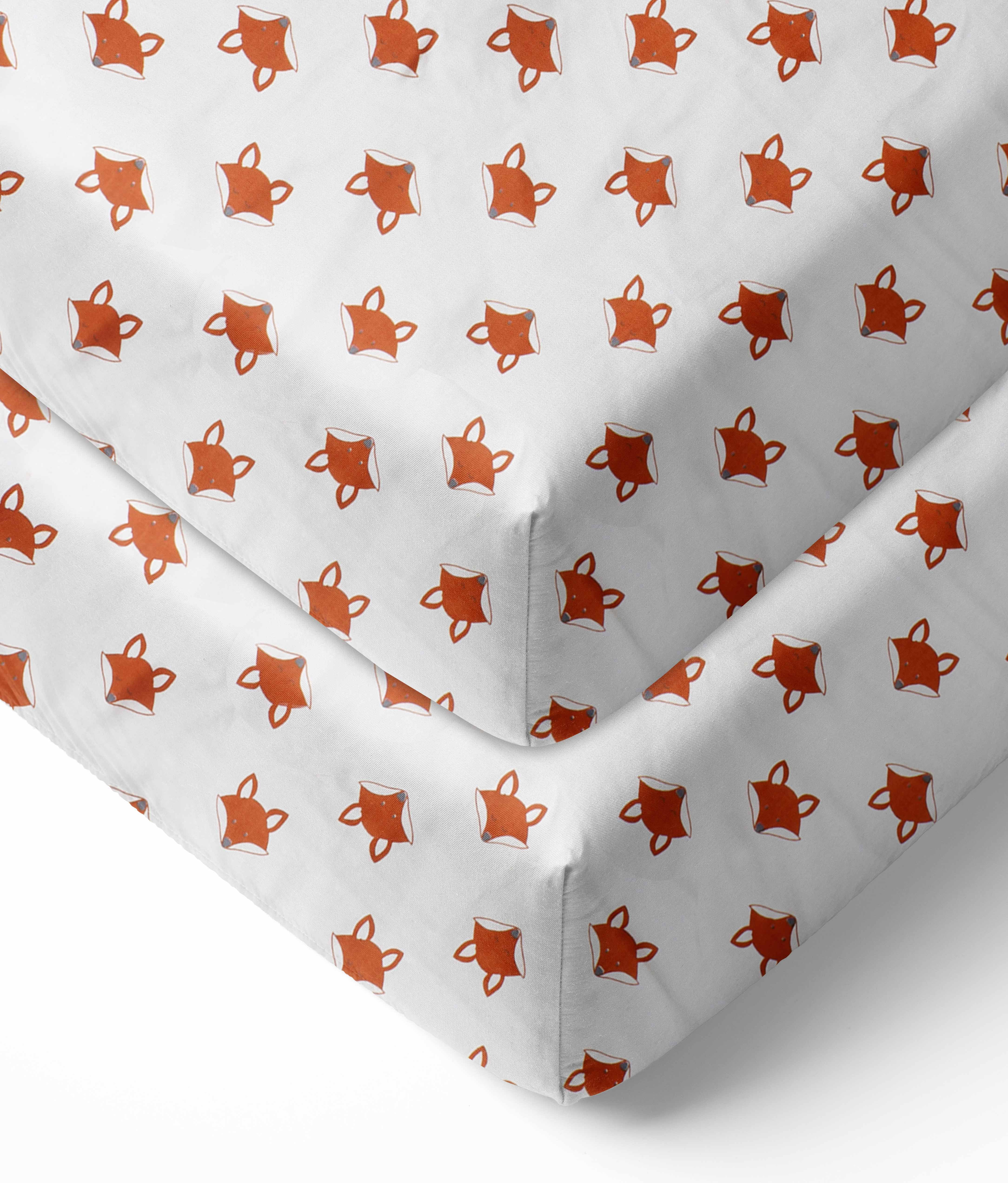 Bacati Playful Fox Print Fitted Crib Sheets (Set of 2)