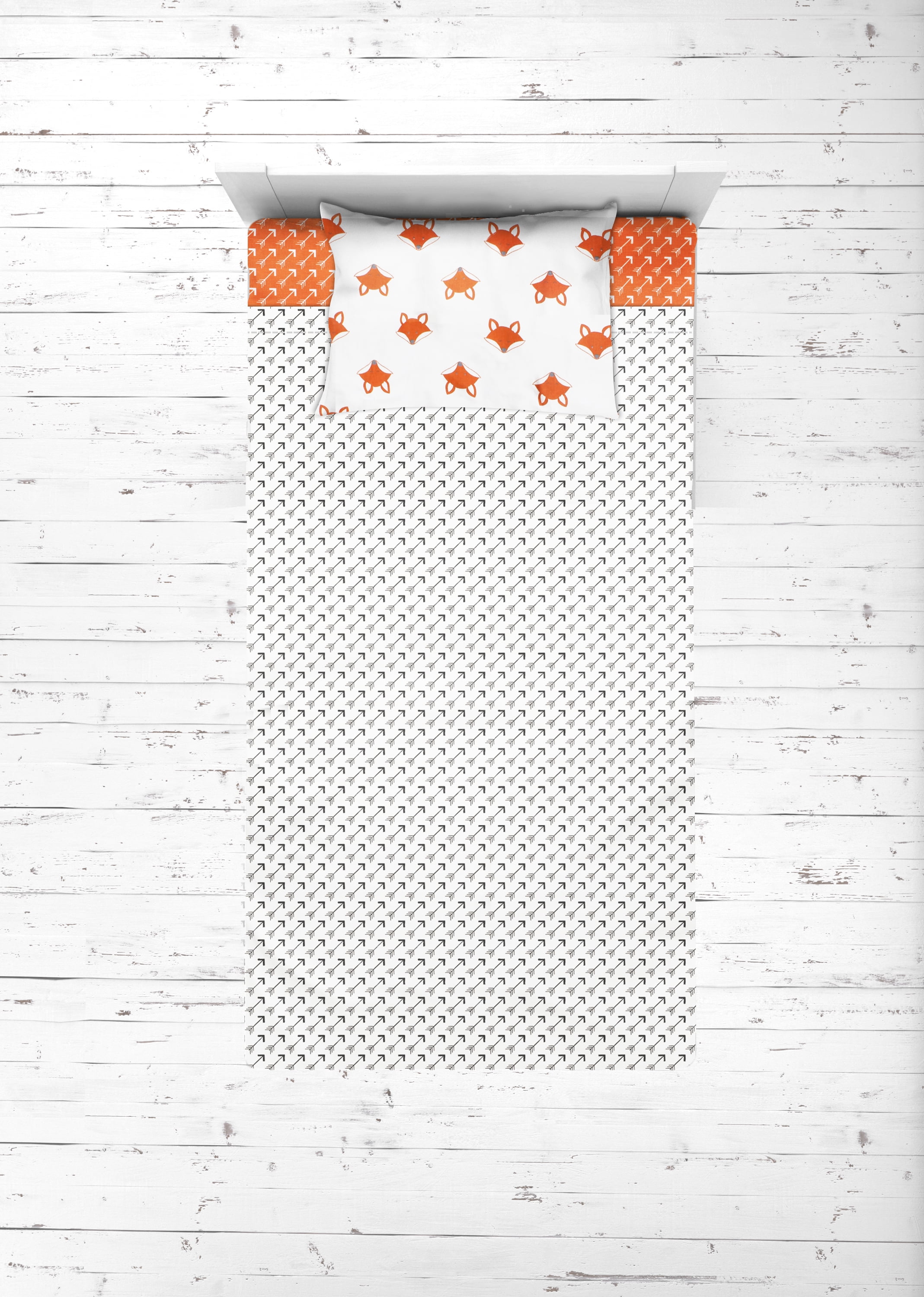 Bacati - Playful Foxs 3-Piece 100% Cotton Percale Toddler Sheet Set, Orange/Gray