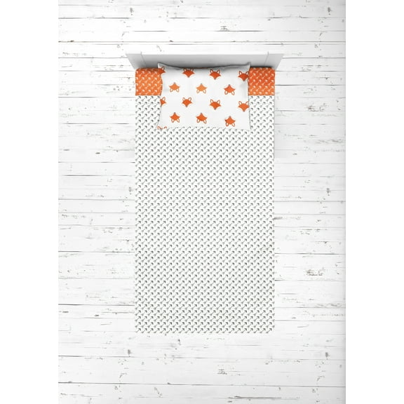 Bacati - Playful Foxs 3-Piece 100% Cotton Percale Toddler Sheet Set, Orange/Gray