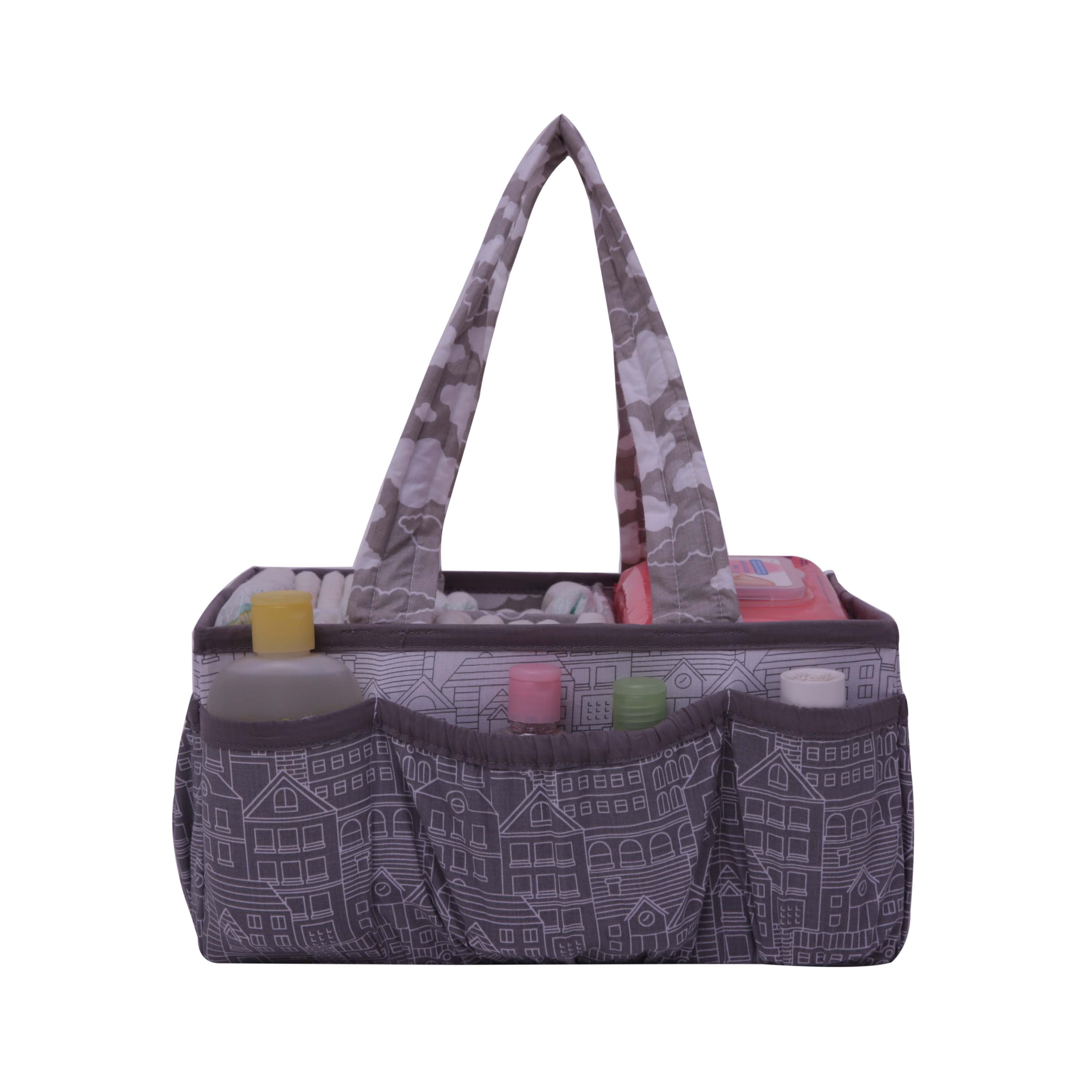 Bacati Portable Large Capacity Diaper Caddy, Grey
