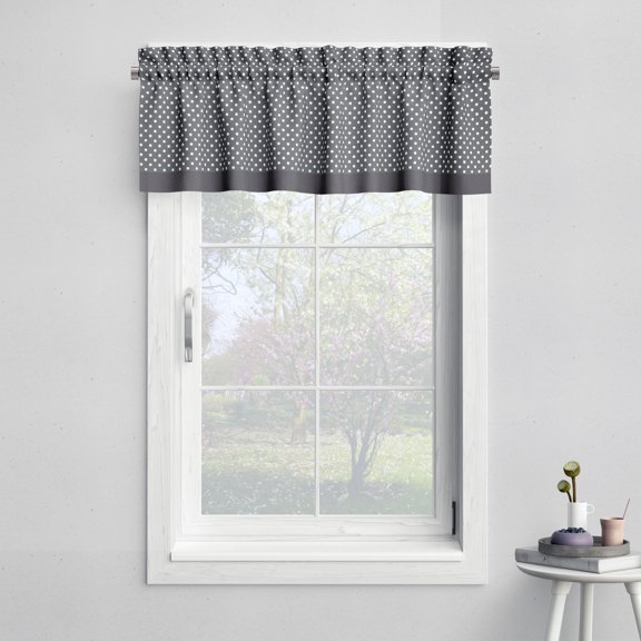 Bacati - Rod Pocket Window Valance Pin Dots Grey/White