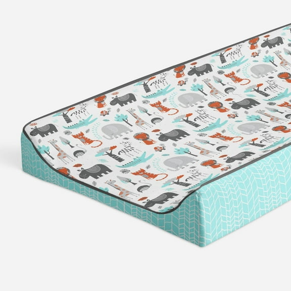 Bacati - Safari Jungle Animals Aqua/Orange/Grey Quilted Changing Pad Cover