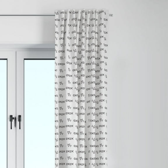 Bacati - Single Light Filtering Curtain Panel Aztec Love Hugs n Kisses Grey