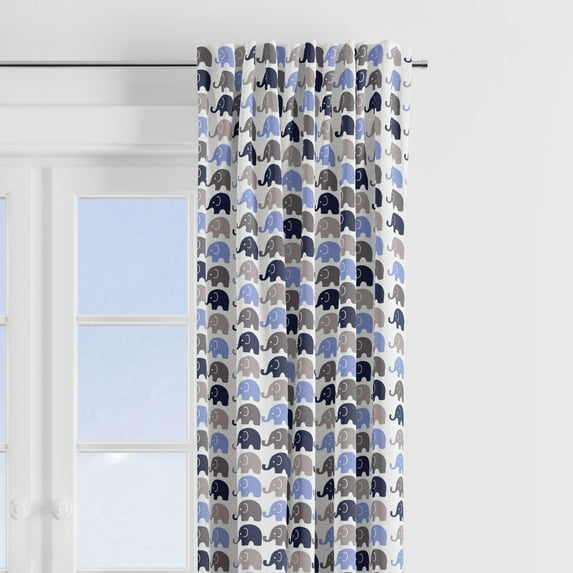 Bacati - Single Light Filtering Curtain Panel Elephants Blue/Grey