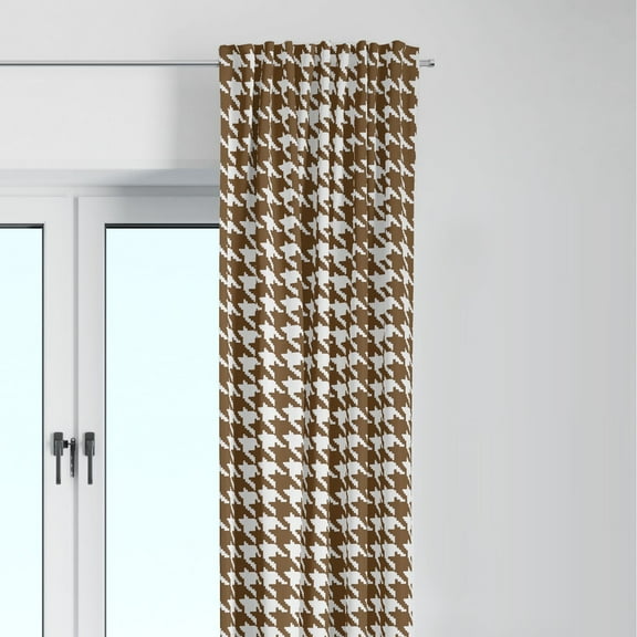 Bacati - Single Light Filtering Curtain Panel Houndstooth Brown/White