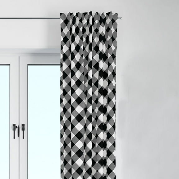Bacati - Single Light Filtering Curtain Panel Lumberjack Plaid Black