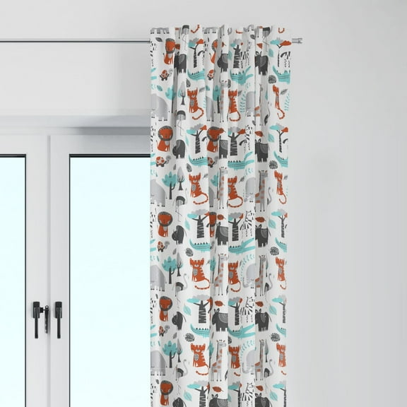 Bacati - Single Light Filtering Curtain Panel Safari Jungle Aqua/Orange/Grey