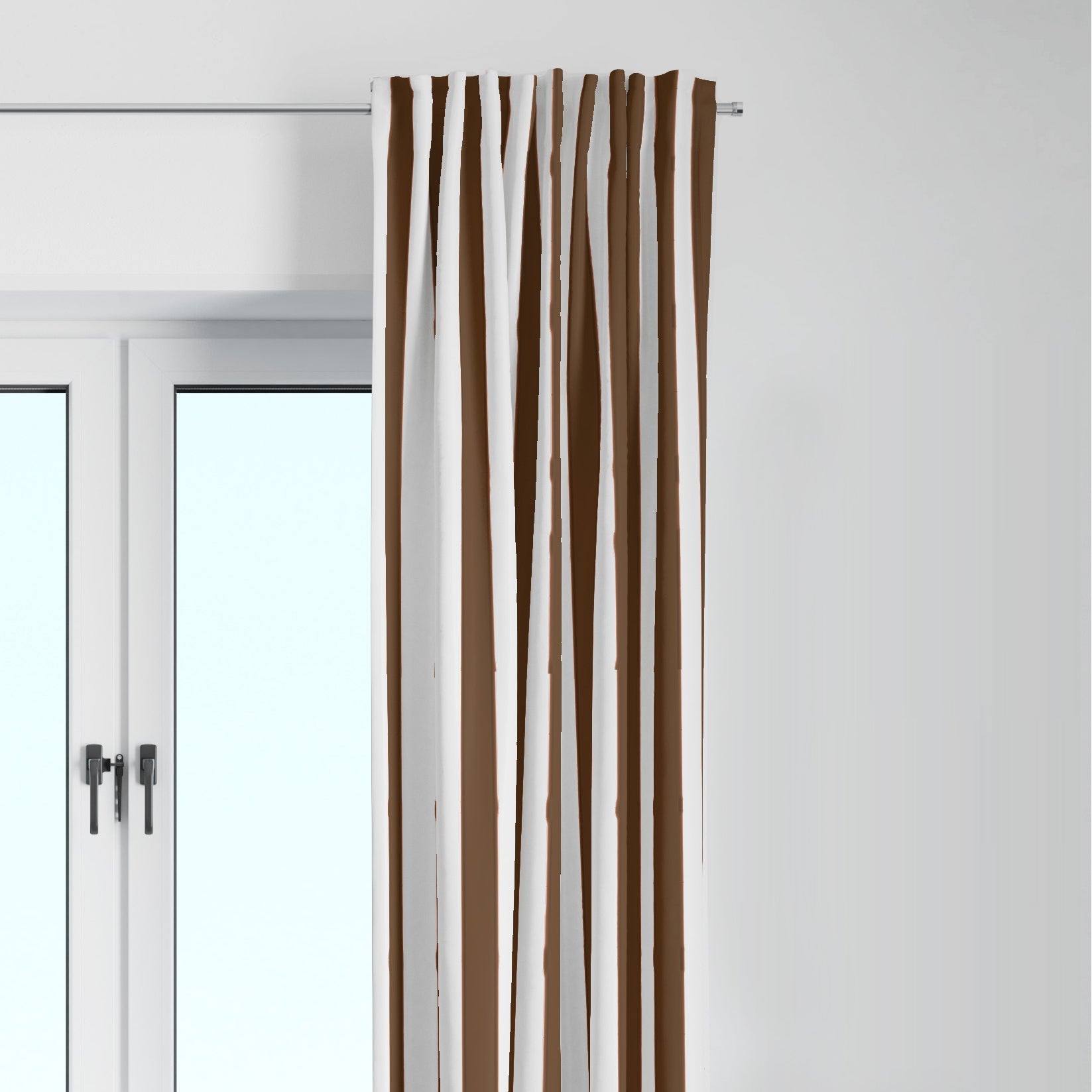 Bacati - Single Light Filtering Curtain Panel Stripes Brown/White - image 1 of 5