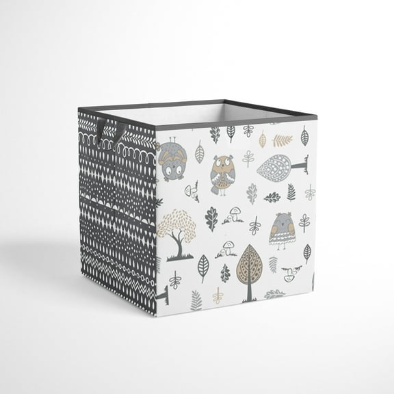 Bacati - Small Storage Tote Owls in the Woods Beige/Grey Neutral