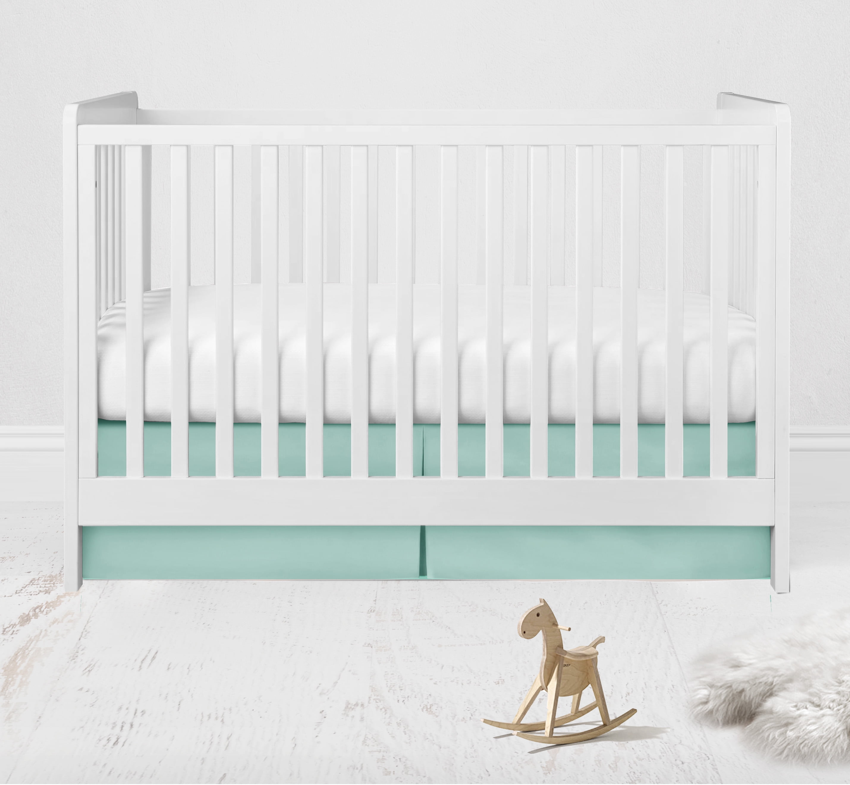 Bacati - Solid Mint Tailored with 100% Cotton Percale 13 inch drop Crib/Toddler Bed Skirt