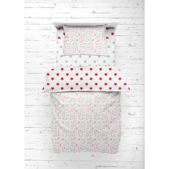 Bacati - Sports 100% Cotton Muslin 4-Piece Toddler Bedding Set, Baseball Red/Grey