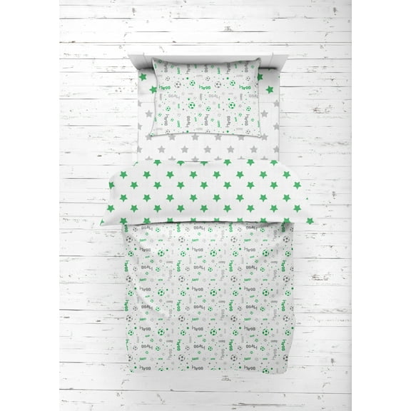 Bacati - Sports 100% Cotton Muslin 4-Piece Toddler Bedding Set, Soccer Green/Grey