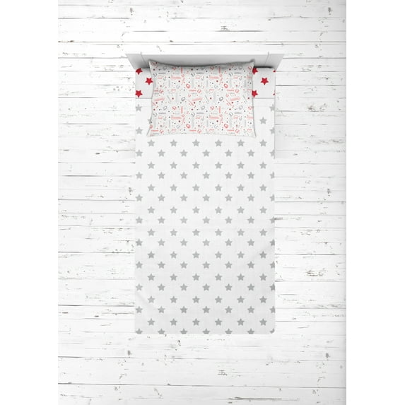 Bacati - Sports 100% Cotton breathable Muslin 3-Piece Toddler Bedding Sheet Set, Baseball Red/Grey
