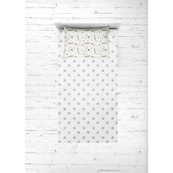 Bacati - Sports 100% Cotton breathable Muslin 3-Piece Toddler Bedding Sheet Set, Football Brown/Grey