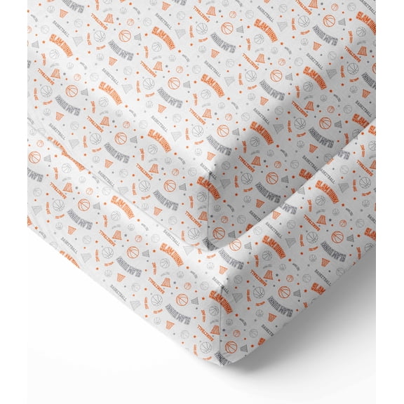 Bacati - Sports Crib/Toddler Bed Fitted Sheets 100% Cotton Muslin 2 Pack, Basketball Orange/Grey