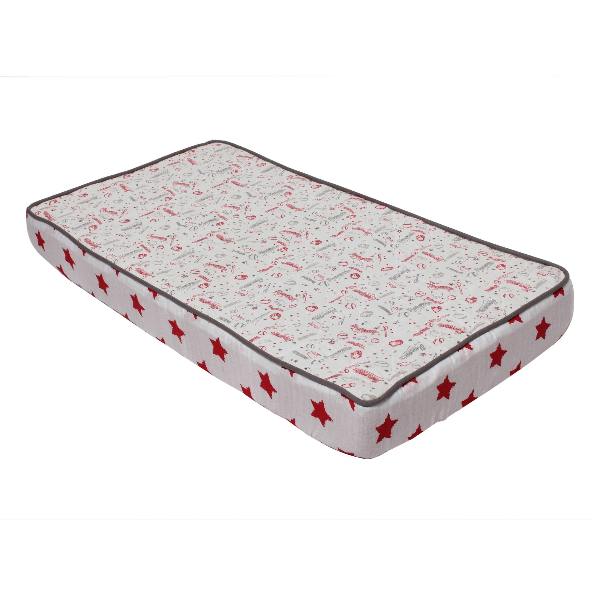 Bacati - Baseball Red/Gray Boys Muslin Quilted Changing Pad Cover