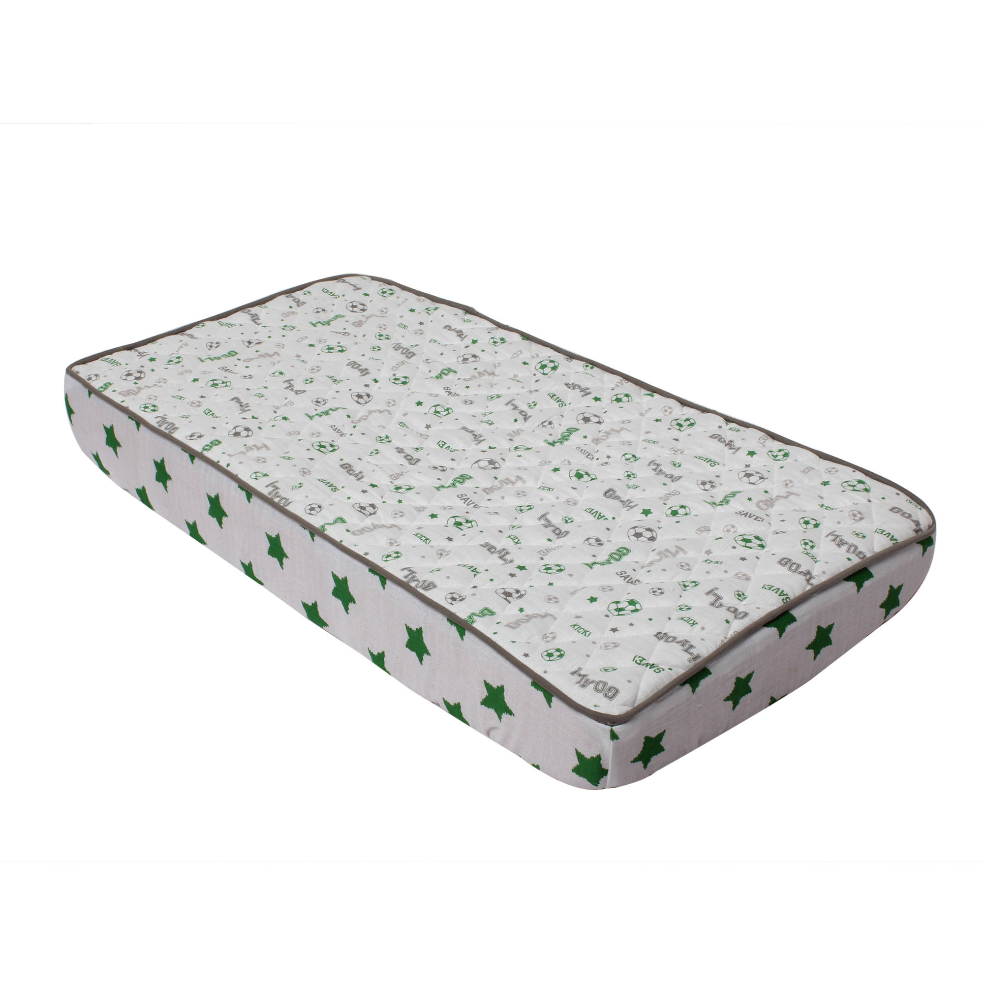 Bacati - Sports Muslin Quilted Top 100% Cotton with poly batting Changing Pad Cover, Soccer Green/Grey - image 1 of 2