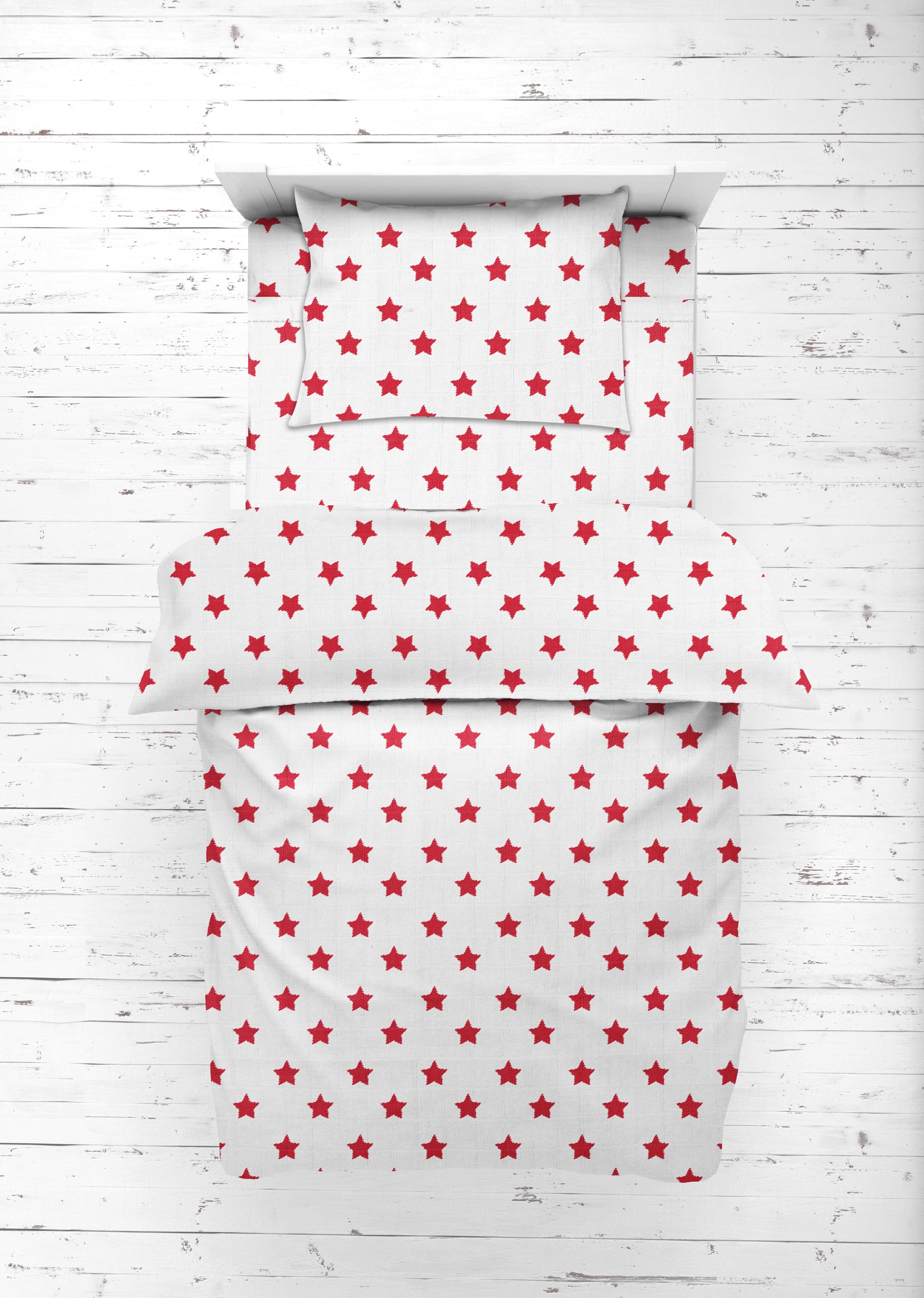 Bacati - Stars 100% Cotton Muslin 4-Piece Toddler Bedding Set, Red