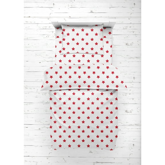 Bacati - Stars 100% Cotton Muslin 4-Piece Toddler Bedding Set, Red
