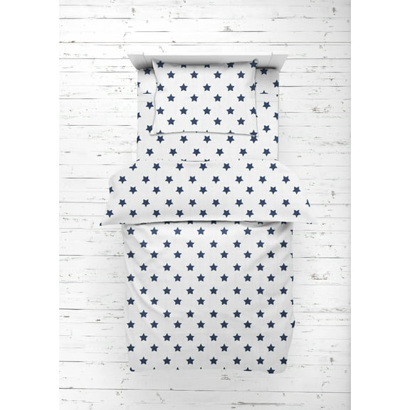 Bacati - Stars 100% Cotton Muslin Muslin 4-Piece Toddler Bedding Set, Navy