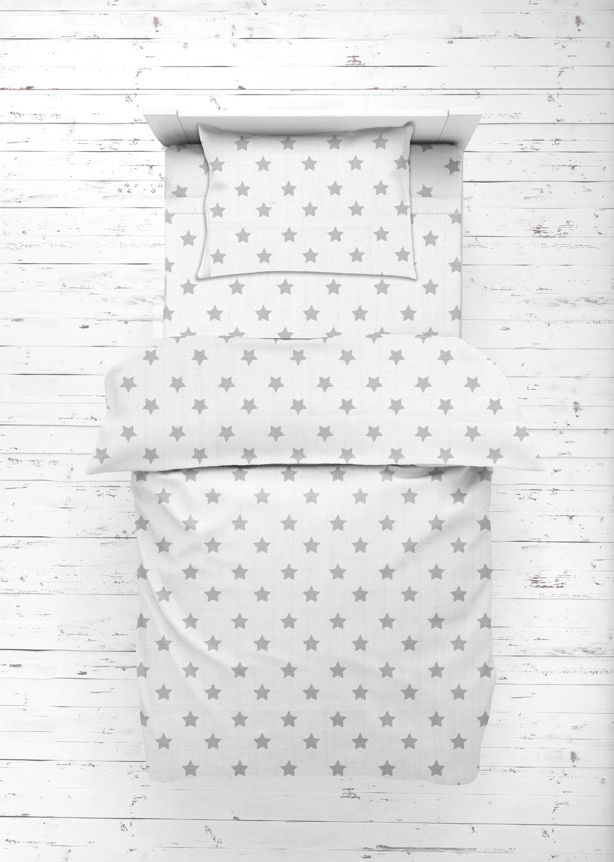 Bacati - Stars 100% Cotton breathable Muslin 3-Piece Toddler Bedding Sheet Set, Grey