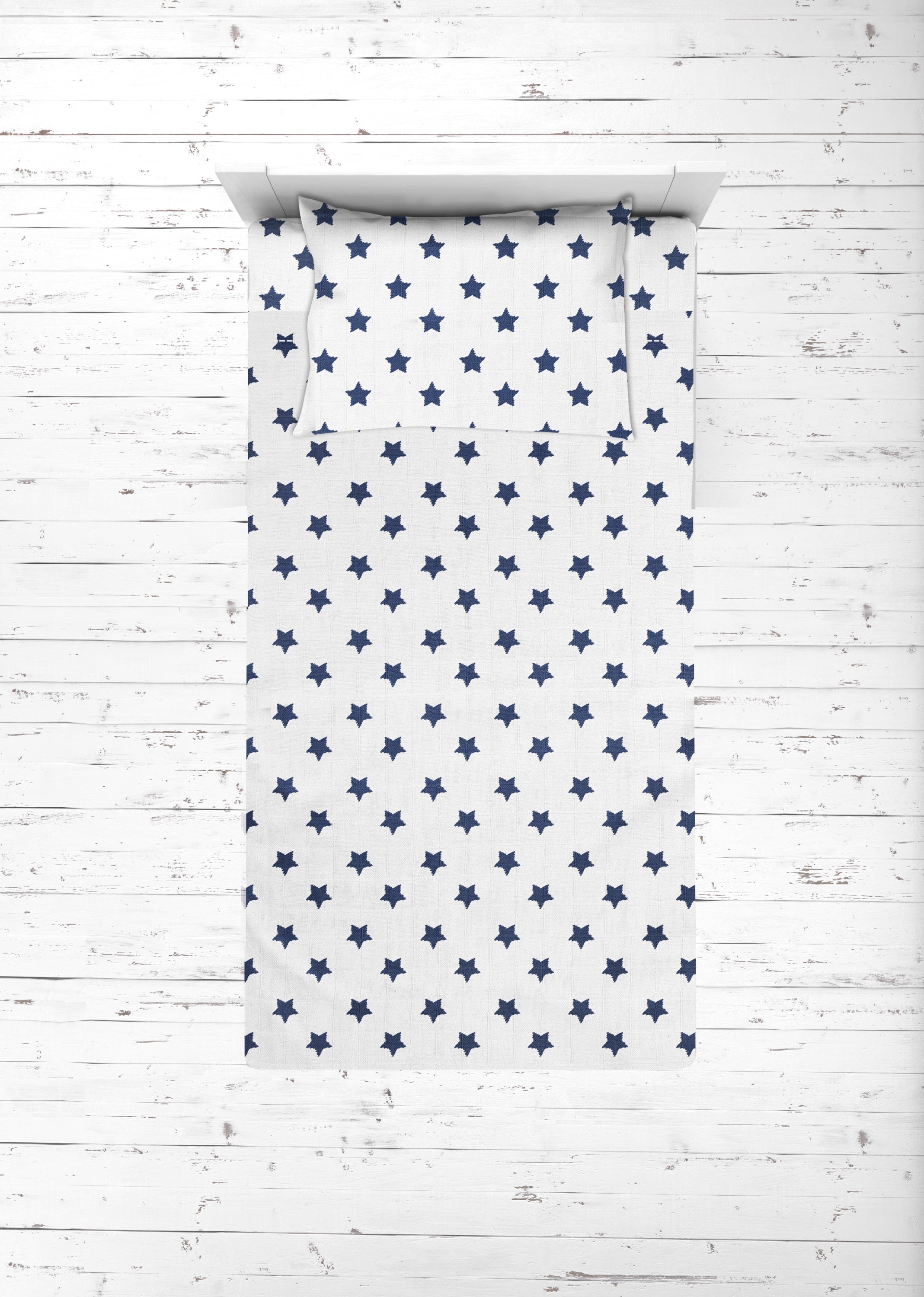 Bacati - Stars 100% Cotton breathable Muslin 3-Piece Toddler Bedding Sheet Set, Navy