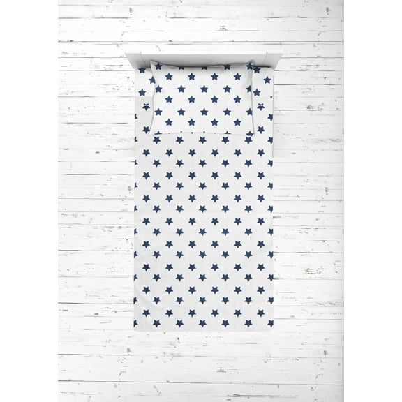 Bacati - Stars 100% Cotton breathable Muslin 3-Piece Toddler Bedding Sheet Set, Navy