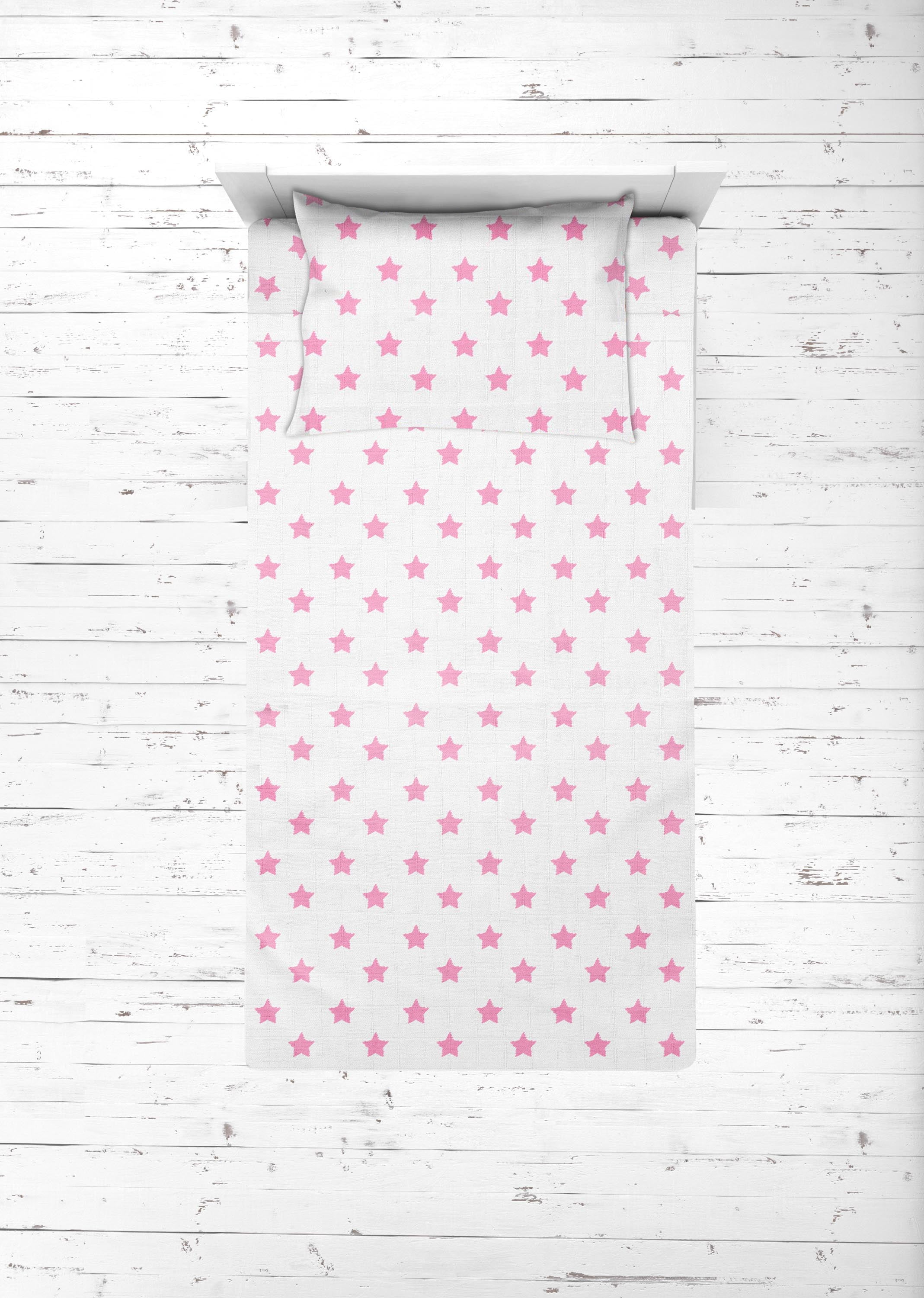 Bacati - Stars 100% Cotton breathable Muslin 3-Piece Toddler Bedding Sheet Set, Pink