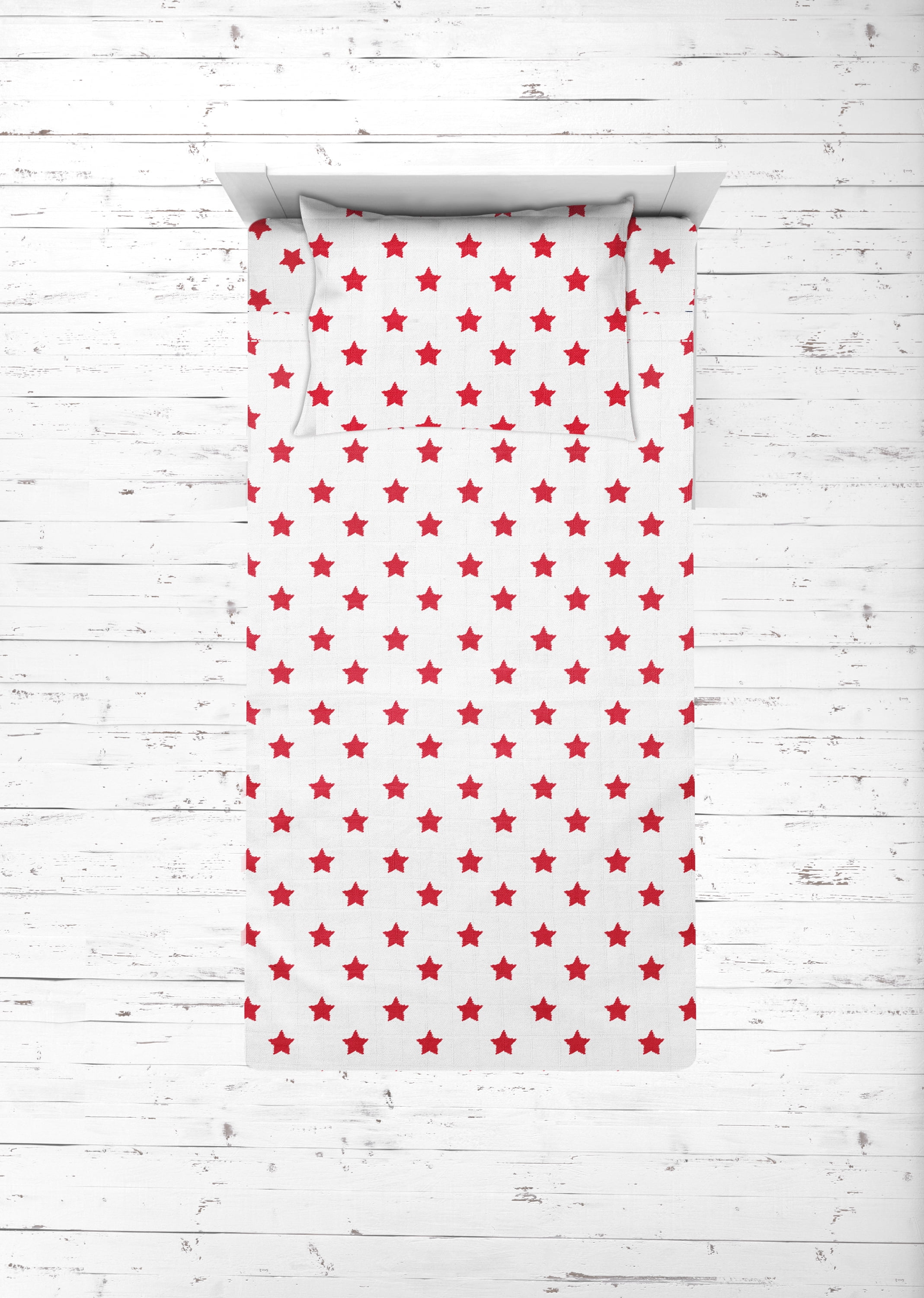 Bacati - Stars 100% Cotton breathable Muslin 3-Piece Toddler Bedding Sheet Set, Red
