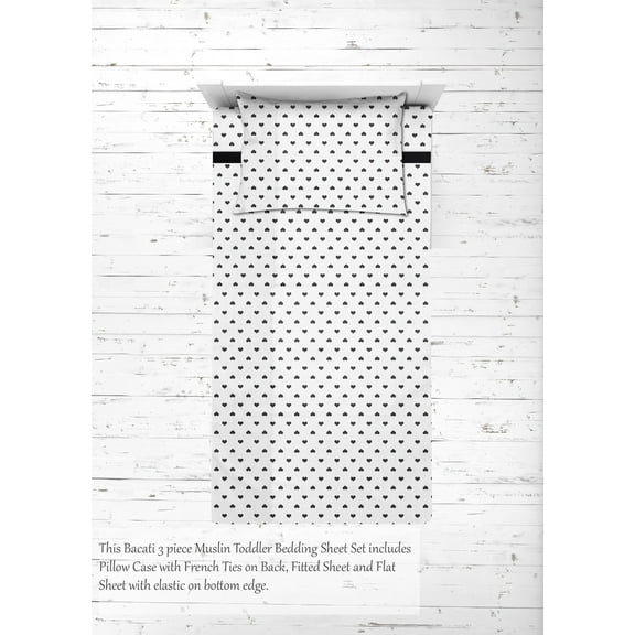 Bacati - Toddler Bedding/Sheet Set 100% Cotton Muslin, Aztec Love Black
