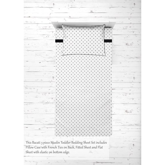 Bacati - Toddler Bedding/Sheet Set 100% Cotton Muslin, Aztec Love Black