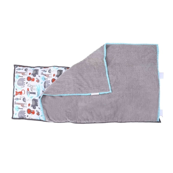 Bacati - Toddlers Daycare/Sleepover Nap Mat with Pillow & Blanket, Safari Jungle Animals Aqua/Orange/Grey