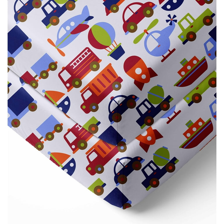 Bacati Transportation Multicolor Printed Crib Sheets 2 pc Pack