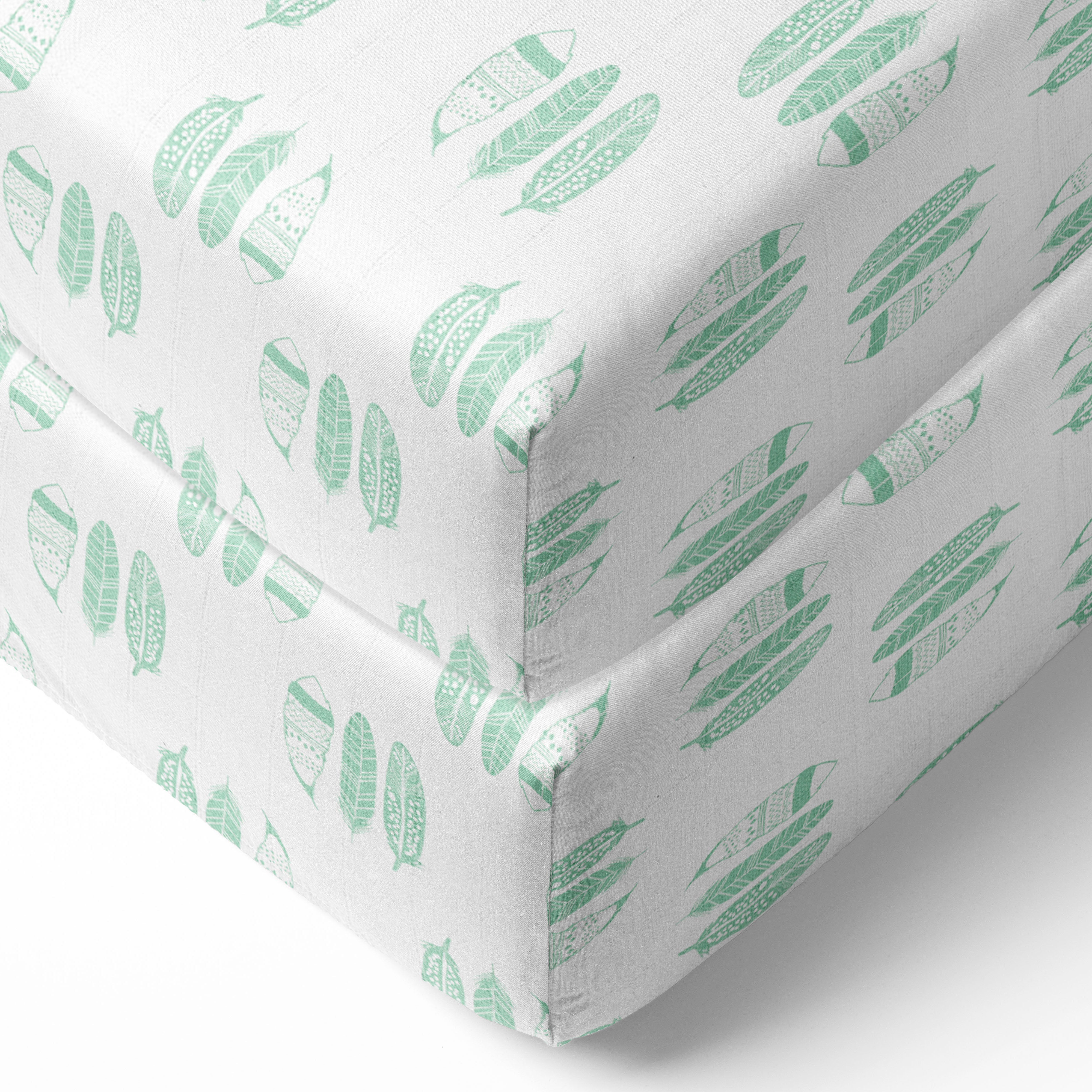 Bacati - Tribal Aztec Mint Navy Muslin Crib or Toddler Bed Fitted Sheet 100% Cotton Muslin