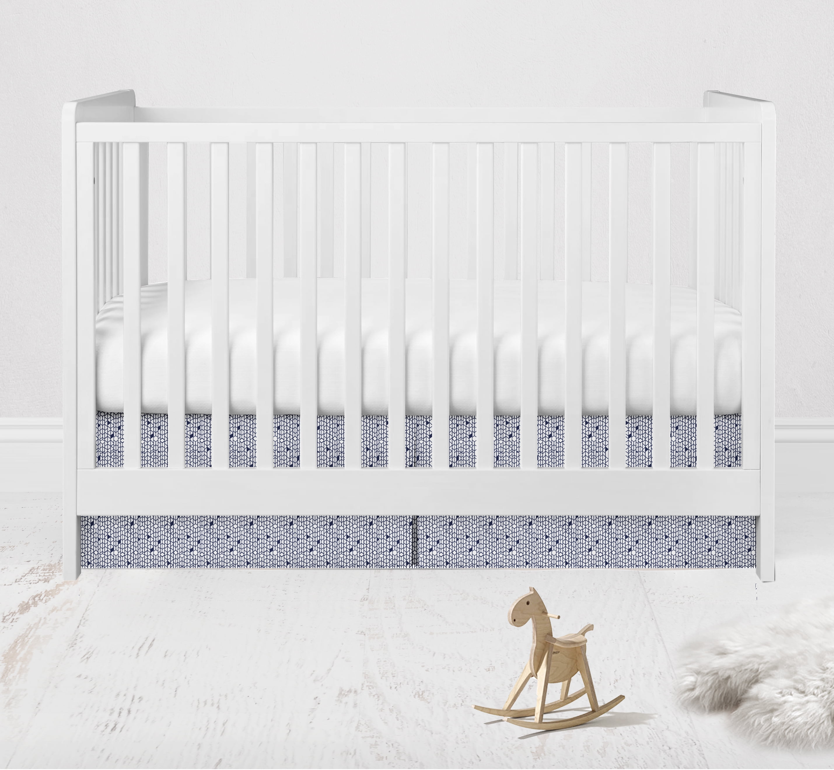 Bacati - Tribal Grid Navy Tailored with 100% Cotton Percale 13 inch drop Crib/Toddler Bed Skirt
