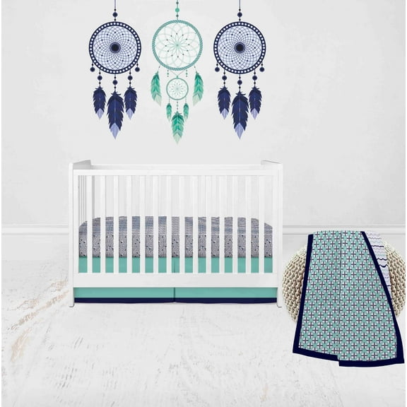 Bacati - Tribal Noah 3-Piece Crib Bedding Set - Mint/Navy Boys