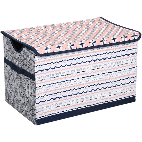 Bacati - Tribal Olivia Coral/NavyCotton Percale Fabric covered Storage, Toy Chest, 24.5 L x 15 W x 14 H inches
