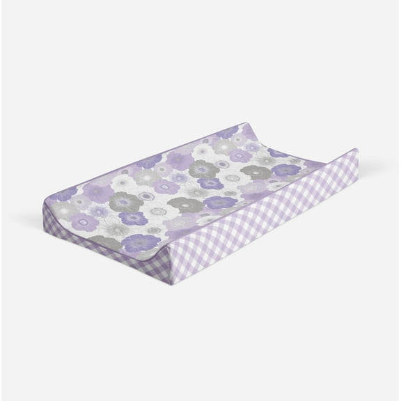 Bacati - Watercolor Floral Purple Gray Girls Quilted Changing Pad Cover