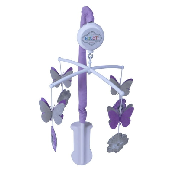 Bacati - Watercolor Flowers Purple Gray Musical Baby Crib Mobile