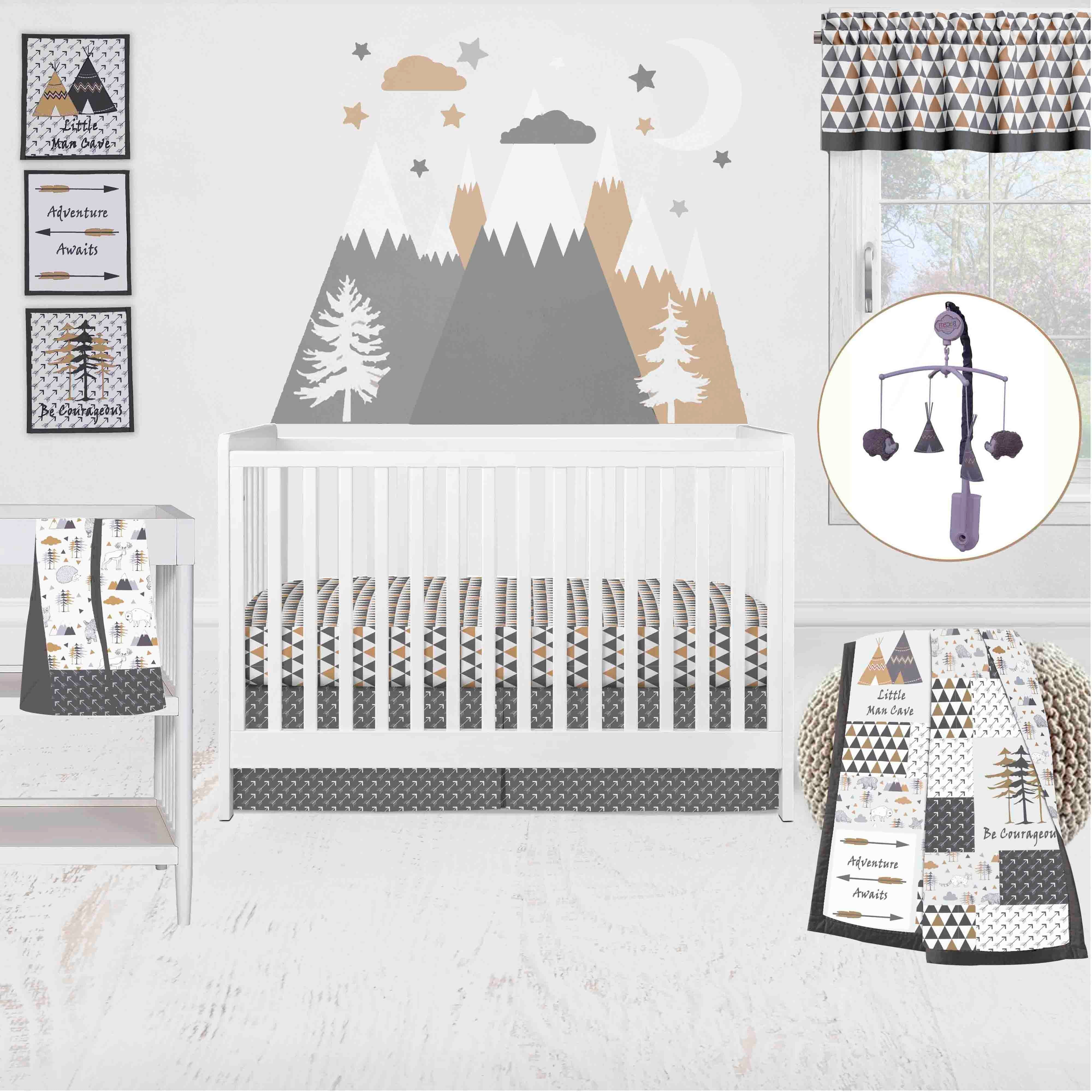 Bacati - Woodlands 10 Crib Bedding Set with 2 Fitted Crib Sheets Beige/Grey Neutral