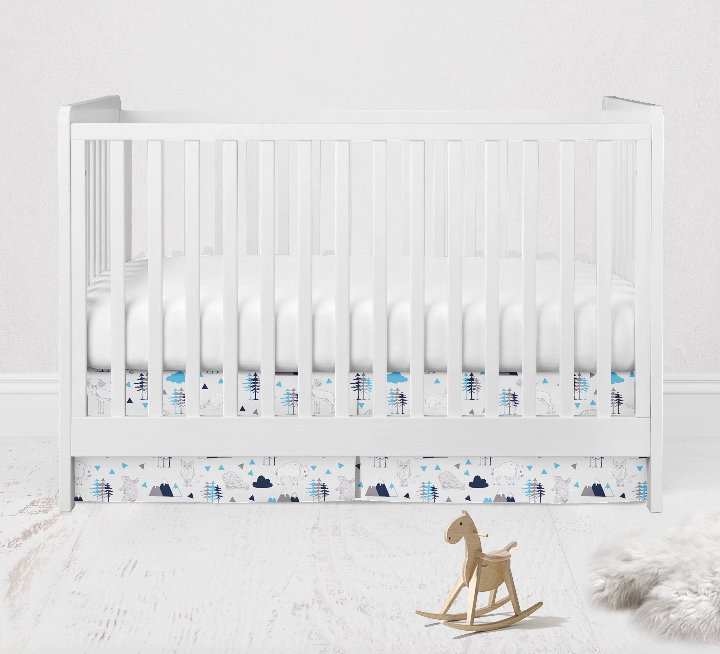 Bacati - Woodlands Aqua/Navy/Grey Boys Cotton Crib/Toddler Boys Cotton Crib Skirt
