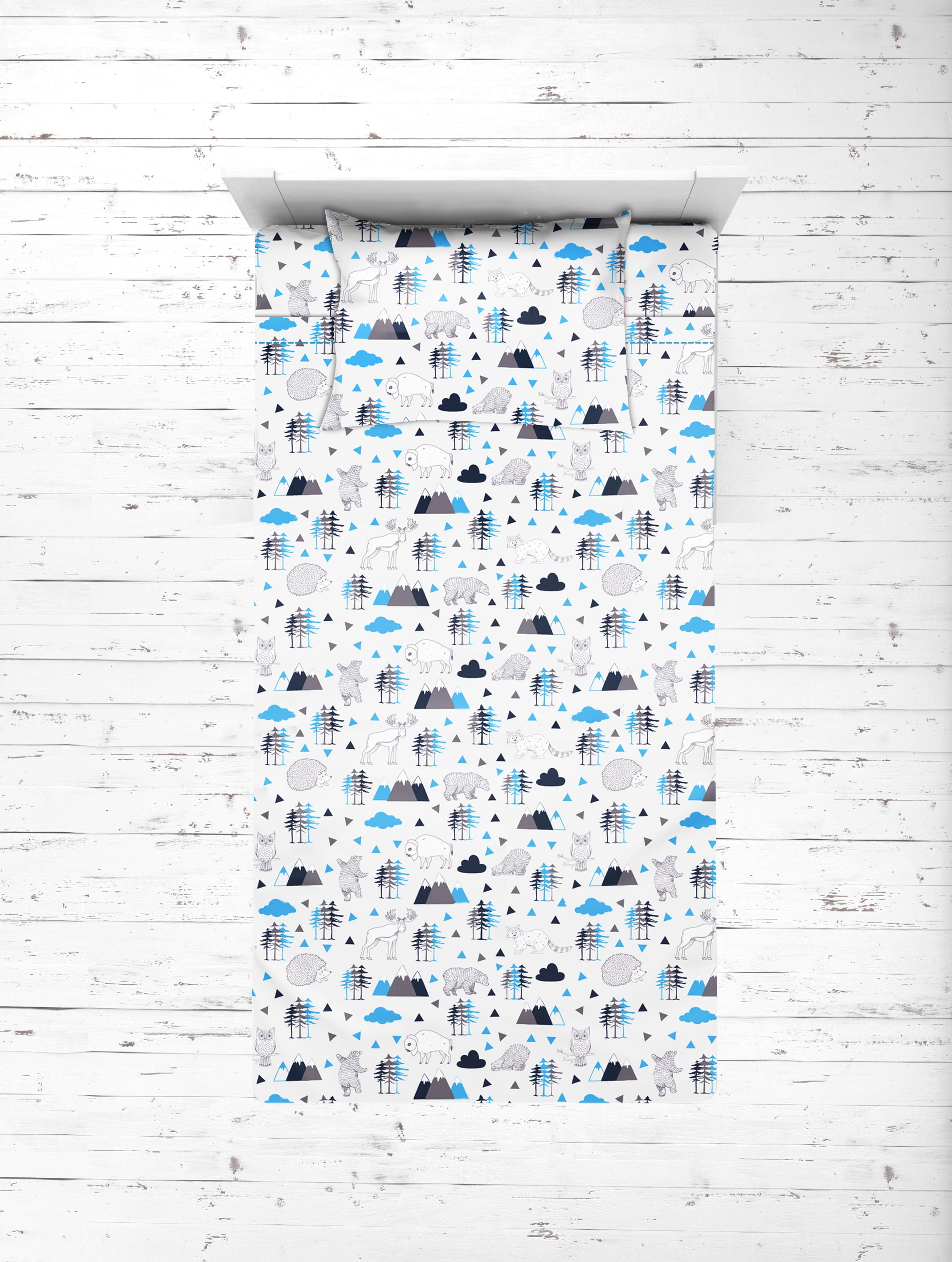 Bacati - Woodlands Aqua/Navy/Grey Boys Cotton Toddler Sheet Set
