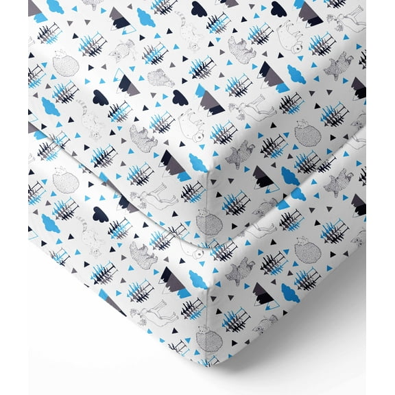 Bacati - Woodlands Aqua/Navy/Grey Printed Crib Fitted Sheet