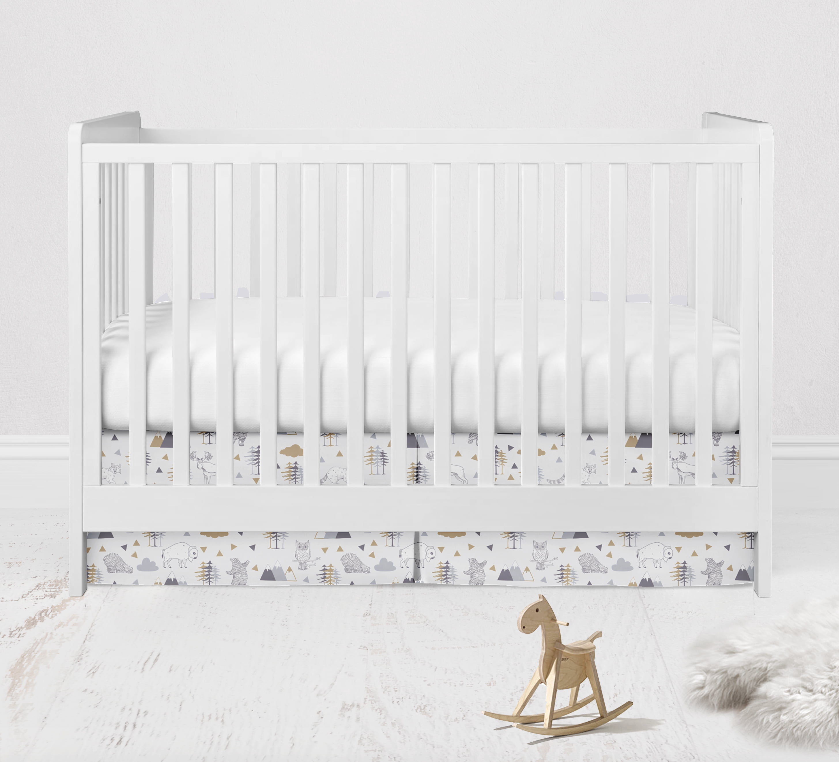 Bacati - Woodlands Grey/Beige Neutral Cotton Crib/Toddler Neutral Cotton Crib Skirt