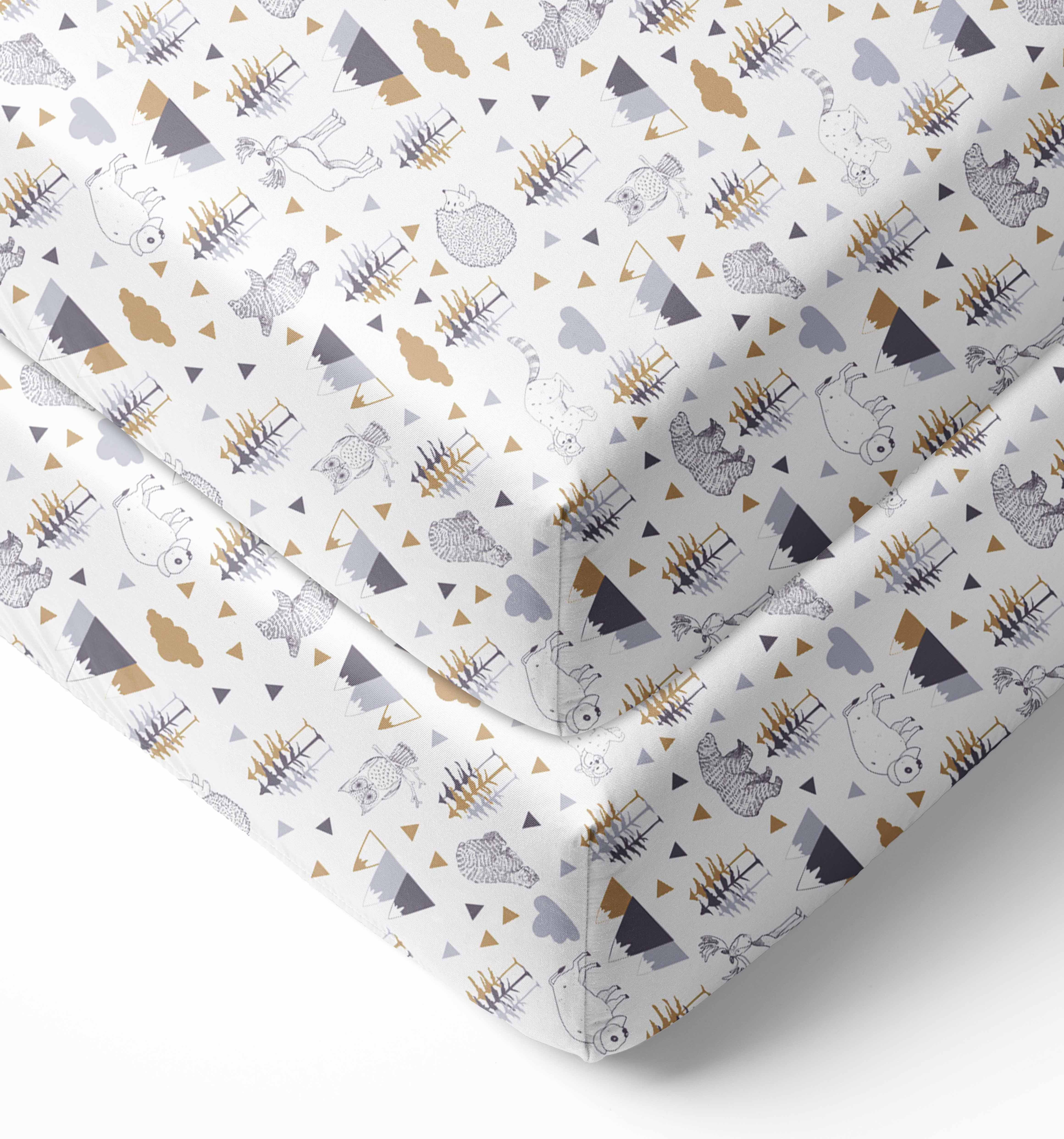 Bacati - Woodlands Grey/Beige Printed Crib Fitted Sheet