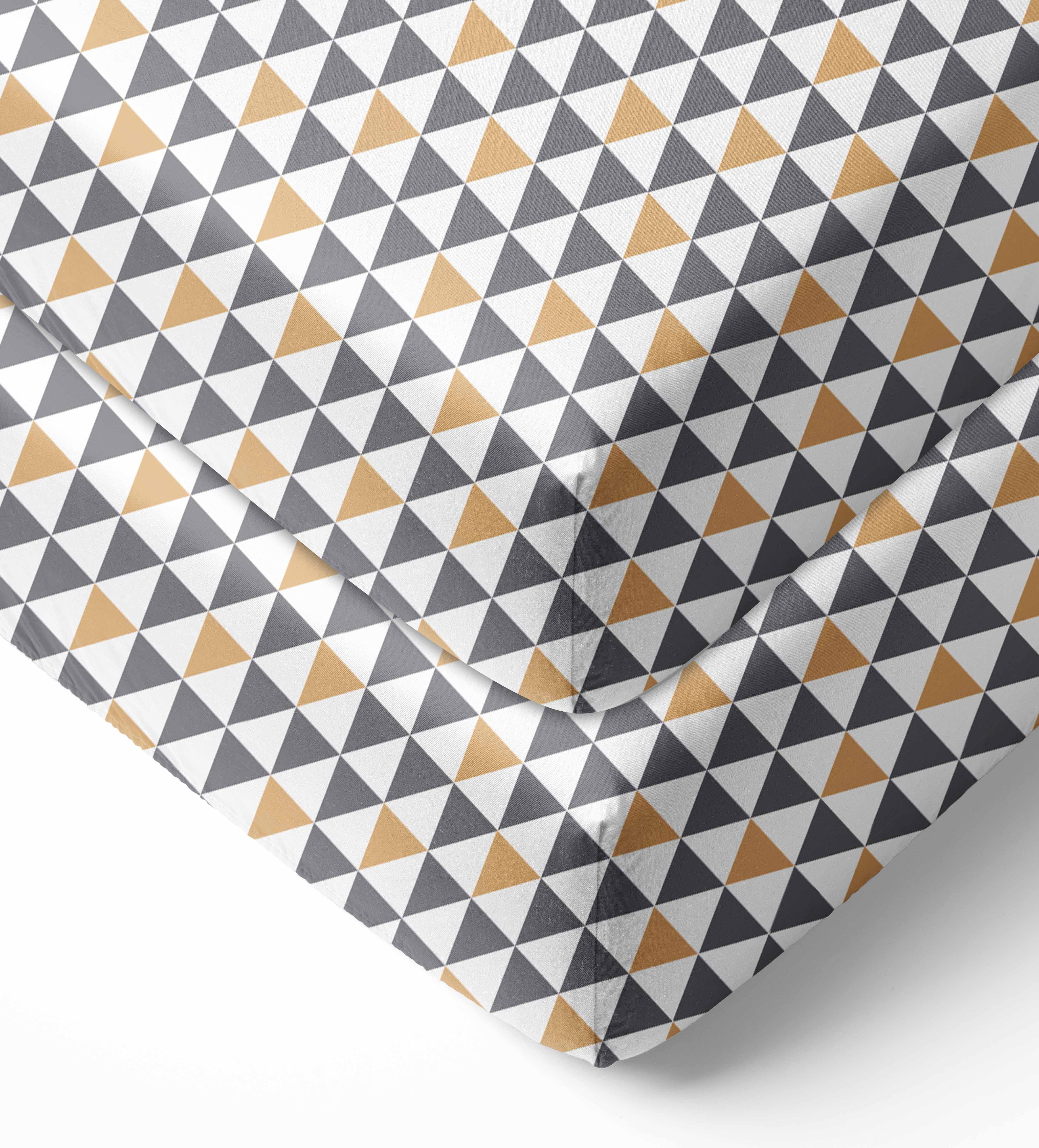 Bacati - Woodlands Grey/Beige Triangles Neutral Cotton Printed Crib Fitted Sheet