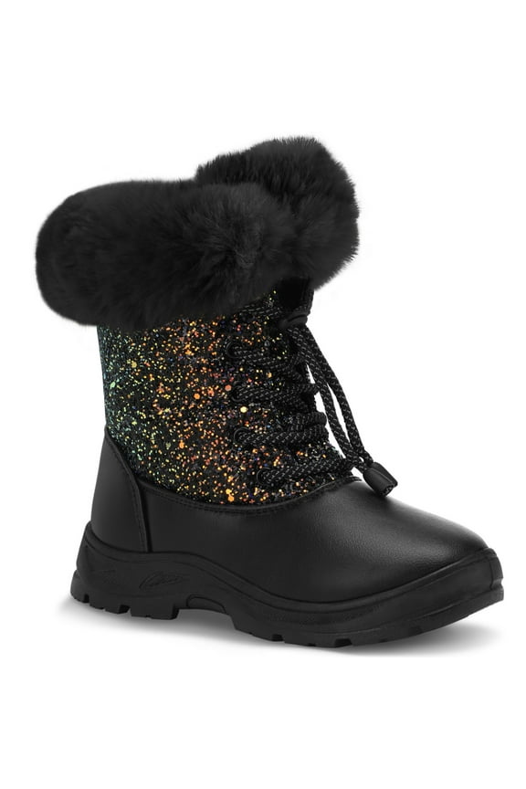 Bacca Girls Anti-Slip Snow Boots Black Glitter Warm Faux Fur-Lined Winter Boots 11M