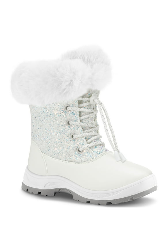 Bacca Girls Anti-Slip Snow Boots White Glitter Warm Faux Fur-Lined Winter Boots 13M
